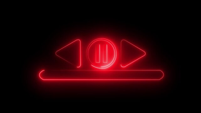 glowing neon saber effect Play pause track song episode symbol in white with black background. Music icon with wave .Soundtrack and song playing. Neon line music sign animation on the,4k video