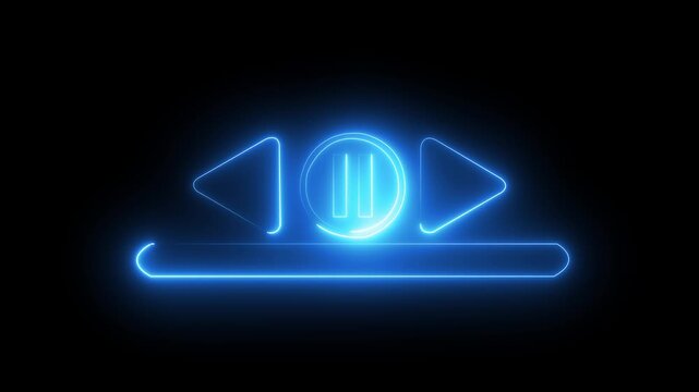 glowing neon saber effect Play pause track song episode symbol in white with black background. Music icon with wave .Soundtrack and song playing. Neon line music sign animation on the,4k video
