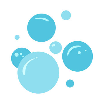 Cartoon bubble soap, water foam. Bath shower or laundry icon, blue clean suds. Air or drink ball, blue gas and air bubbles isolated on white background. Simple vector illustration