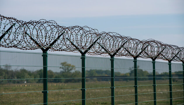 Razor wire security fence at Bratislava Airport, Slovakia