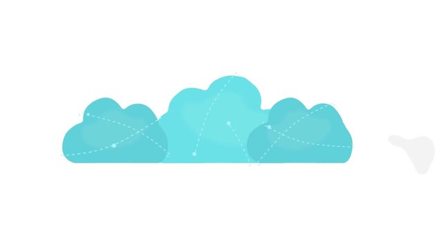 Blue clouds with glowing dotted lines displaying digital connectivity and data transfer on a white background