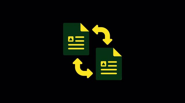 Green file document exchange icon featuring diagonal shine animation for data transfer software applications, high quality video footage transfer, shine, document, file, sync