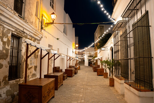 Strings of lights illuminating a street in Verger de la Frontera