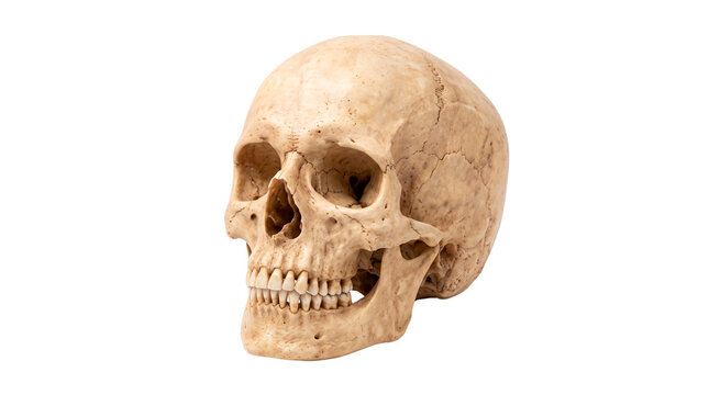 Human Skull with Cracks and Aged Bone Texture, No Background, Transparent PNG