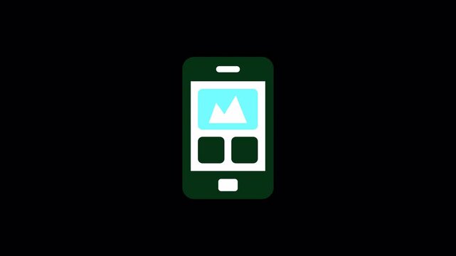 Green mobile phone app UI screen icon featuring diagonal shine animation for smartphone software design applications, high quality video footage mobile, shine, app, screen, interface