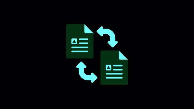 Green file document exchange icon featuring diagonal shine animation for data transfer and cloud storage software applications, high quality video footage transfer, shine, document, file, sync