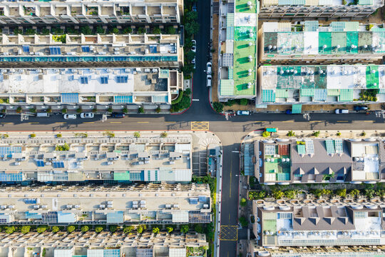 Aerial View Dense Urban Residential Real Estate Neighborhood