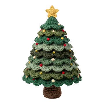 Handmade crochet christmas tree isolated on transparent background