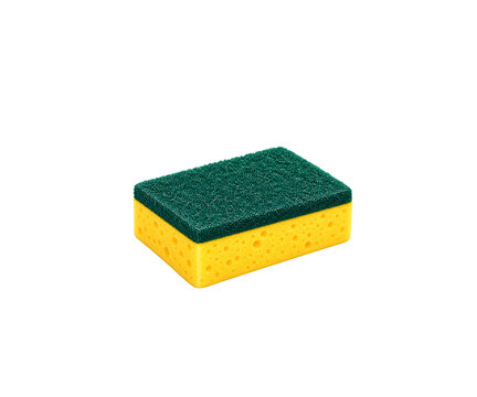 Green yellow sponge cleaning pad isolated on transparent background