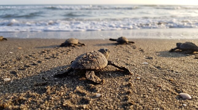 Baby turtles run to sea