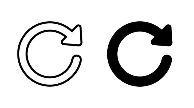 Circular rotation arrow icon set in black outline and solid style for reload or refresh actions.