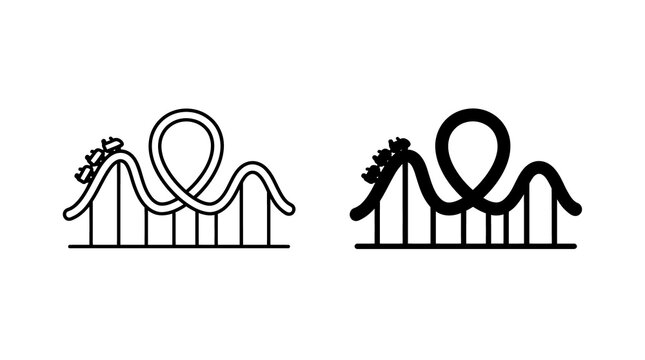 Roller coaster outline and silhouette icons for amusement park rides.