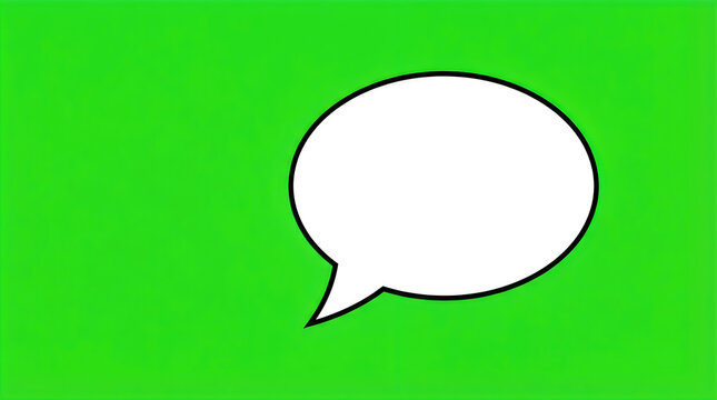 Green background with a blank white speech bubble comic style dialogue balloon cutout