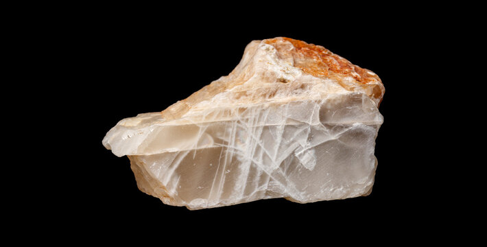 Raw Moonstone Crystal Mineral Specimen Isolated on Black