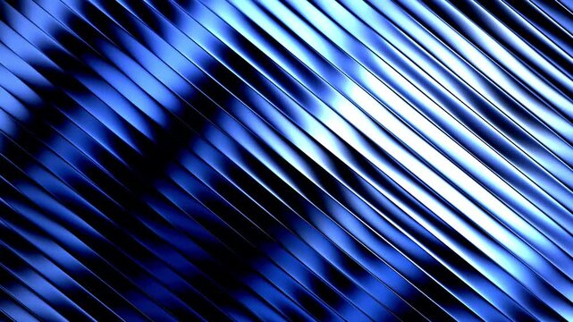 Abstract blue metallic stripes background with diagonal reflective lines moving smoothly across modern futuristic geometric shiny industrial surfaces for digital design projects