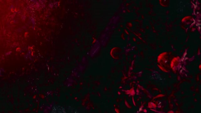 A stunning display of swirling red hues contrasts against darker surroundings, revealing a breathtaking underwater scene teeming with life and mystery.