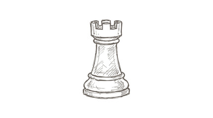 A detailed pencil sketch of a chess rook, capturing its classic form and texture for strategic games. © All you need is here