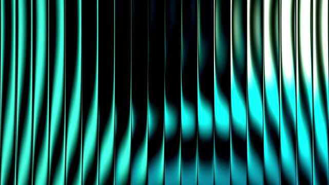 Abstract blue and black vertical metallic stripes glowing with bright lights and smooth fluid motion creating futuristic architectural backgrounds and modern design patterns