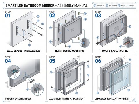 Wall-Mounted Smart LED Mirror Assembly Guide