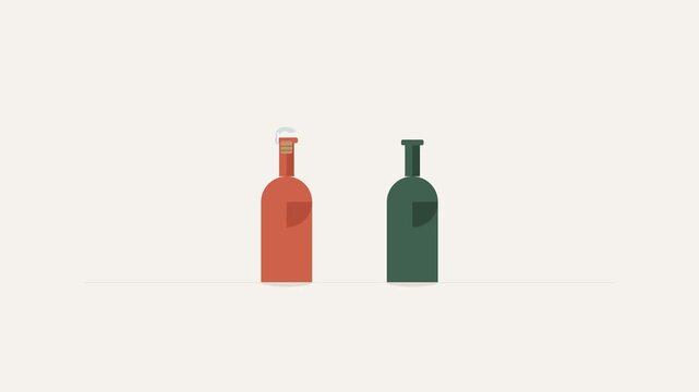 Minimalist Animation of Red and Green Glass Bottles Opening