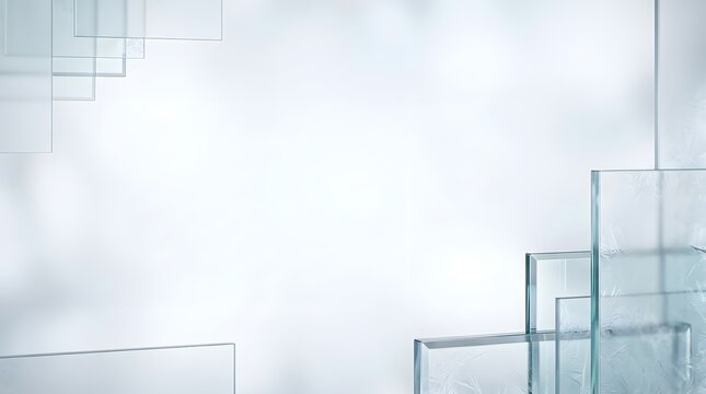 Abstract background of layered glass sheets with light reflections creating modern aesthetic backdrop.