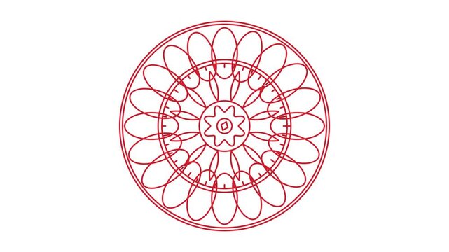 Abstract geometric mandala art and spirograph sacred geometry pattern animation on white background in 4k loop