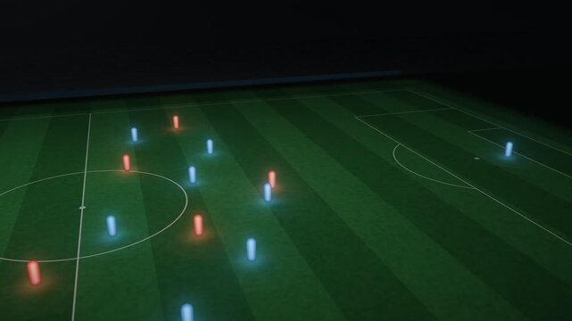 Football Pitch Offside Line Measurement Planes Night Broadcast Animation