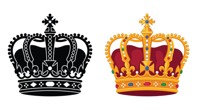 Royal crown illustration with detailed ornamentation and a black silhouette