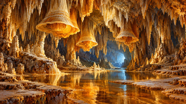 A Quiet Cavern of Bell Shaped Stalactites