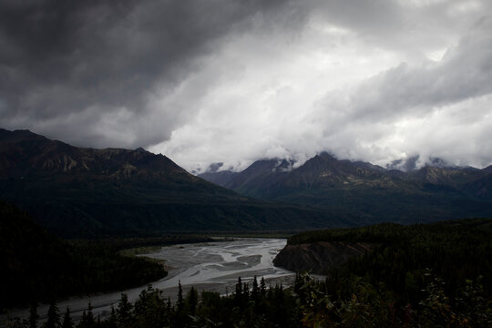 Clouds over mountains on the Glenn Highway in Alaska