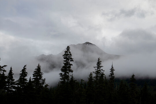 Clouds over mountains on the Glenn Highway in Alaska