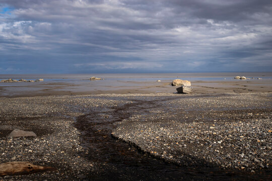 Boat on a beach in Homer, Alaska