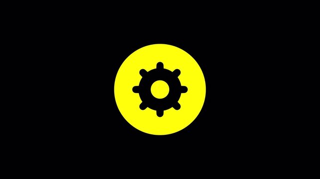 Yellow settings icon with diagonal shine animation for digital user interfaces and modern software apps, high quality video footage settings, shine, gear, config, control