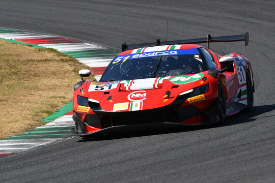 Scarperia, Italy - July 24th 2026: Ferrari 296 GT3 of team SPIRIT OF RACING drive by Duran-Perel in action during Italian Championship GT Endurance race event at Mugello Circuit.
