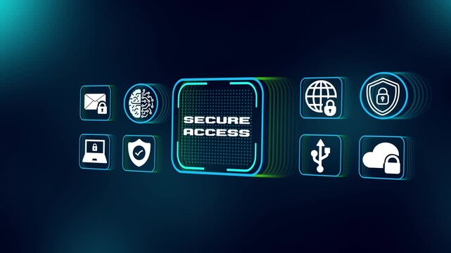 Secure access and user authentication concept. Authorized system entry, identity verification, access control and protected digital information.