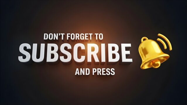 Subscribe text with golden bell notification icon for social media channels and video content creators
