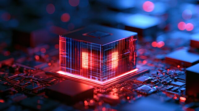 Central Computer Processor CPU, Quantum computer, data processing concept - 3d illustration
