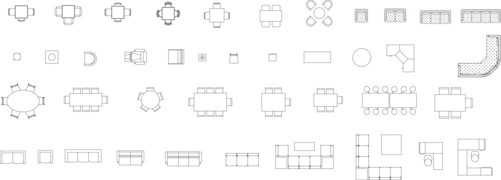 seat plan, floor plan, architectural plan, seat map, blueprint, interior design, furniture, symbol, chair, table, sofa, home, seminar, restaurant, school, conference table, editable stroke, vector