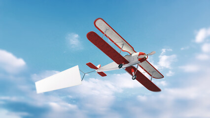 Classic airplane pulling blank white text banner. 3D illustration © Destina