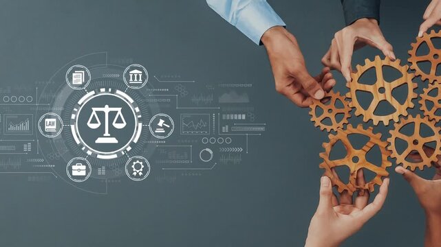 Collaboration in Legal Strategy and Decision Making with Gears Symbolizing Justice and Law with Futuristic Background. Entropy.