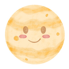 Cute Smiling Venus Planet with Rosy Cheeks Watercolor Illustration © Ve