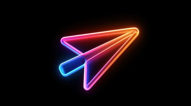 3d Neon Click pointer cursor arrow icon on black background
