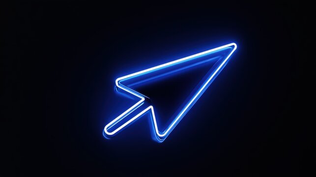 3d Neon Click pointer cursor arrow icon on black background
