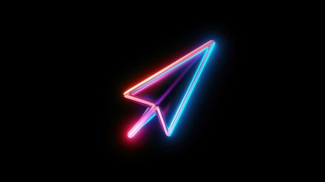 3d Neon Click pointer cursor arrow icon on black background
