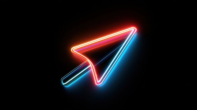 3d Neon Click pointer cursor arrow icon on black background
