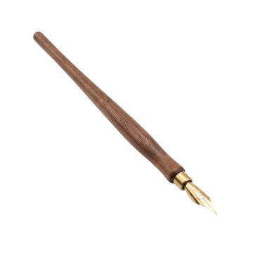 Wooden dip pen with brass nib isolated on transparent background