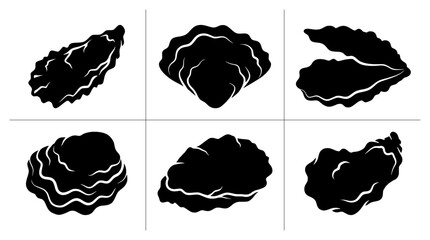 Oyster silhouettes set with various shell shapes for seafood and cuisine © Hasib