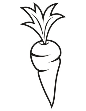 Black and white line art coloring page of a carrot for kids, isolated on white background