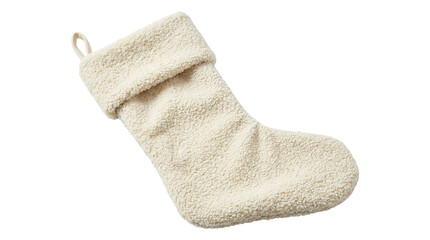 Cozy cream plush christmas stocking with fleece texture isolated on black background © Bohdan