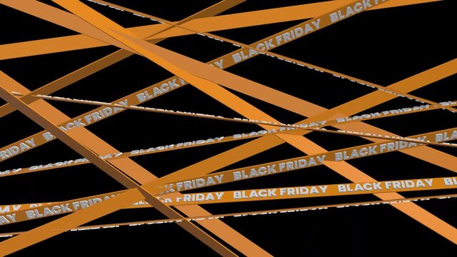 Yellow orange ribbon caution tape crisscross with Black Friday text overlay on transparent background for shopping promo
